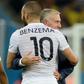 Friends again: Didier Deschamps embracing Benzema during the 2014 World Cup