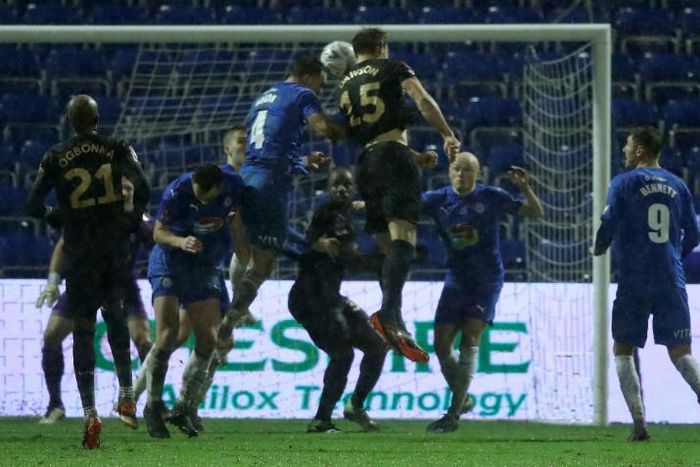 Craig Dawson (centre) scored the only goal as West Ham beat Stockport 1-0 in the FA Cup third round