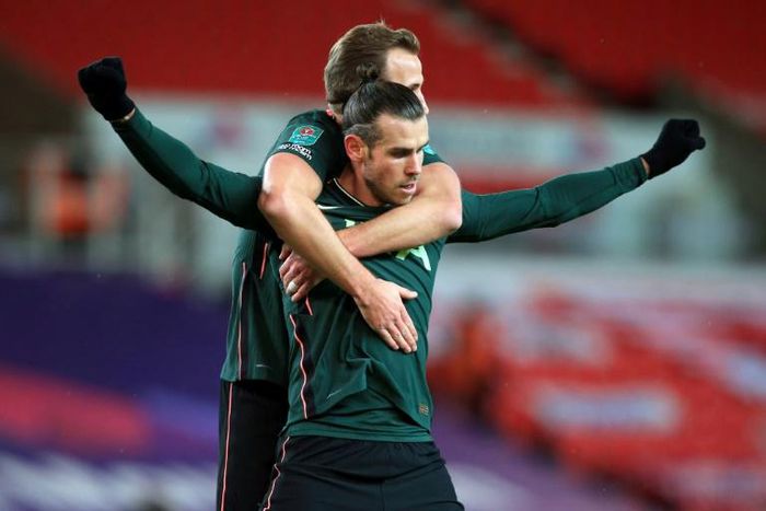 Tottenham's Gareth Bale celebrates scoring against Stoke