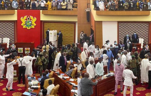 Sober Kennedy Agyapong seen calming down wild NDC MPs-elect as parliament turns chaotic