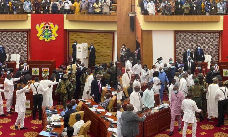 Sober Kennedy Agyapong seen calming down wild NDC MPs-elect as parliament turns chaotic