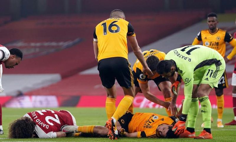 Wolves striker Raul Jimenez was injured against Arsenal