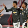 Manchester United forward Marcus Rashford (centre) celebrates his second goal at Sheffield United
