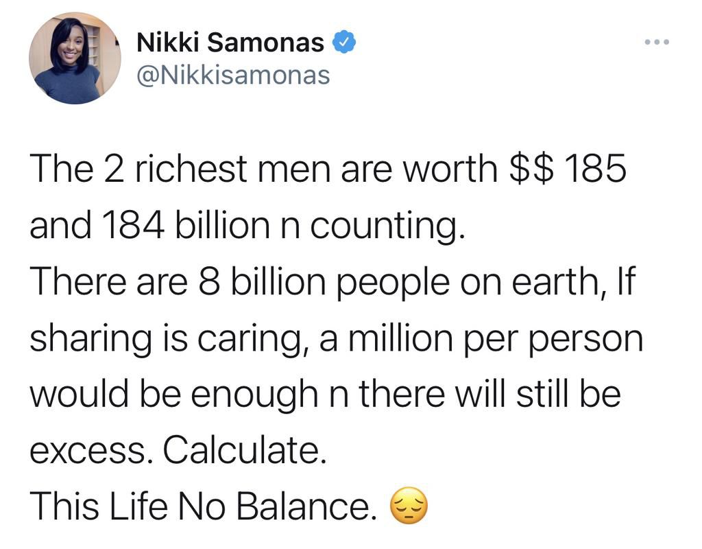 Nikki Samonas believes 'this life no balance' and neither is her maths