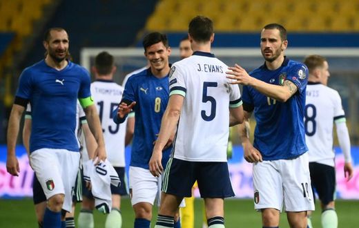 Italy midfielder Matteo Pessina (C) and defender Leonardo Bonucci (R) both contracted coronavirus on international duty.