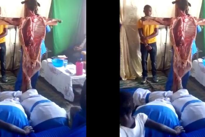 Church members bow to worship ‘goat meat’ nailed on the cross