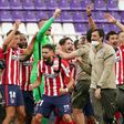 Atletico Madrid's players celebrate after winning the Spanish league