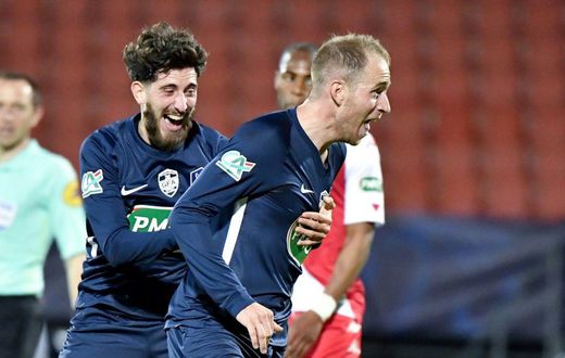 What a start: Rumilly Vallieres midfielder Alexi Peuget celebrates his goal