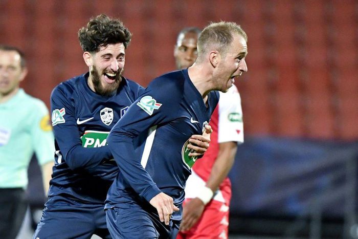 What a start: Rumilly Vallieres midfielder Alexi Peuget celebrates his goal