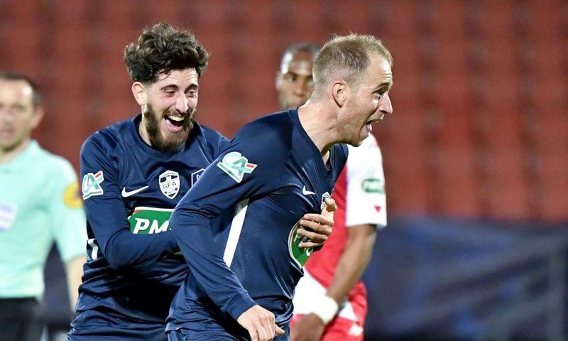 What a start: Rumilly Vallieres midfielder Alexi Peuget celebrates his goal