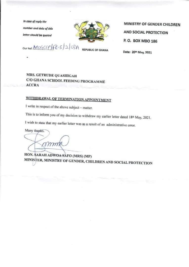 Adwoa Sarfo’s letter