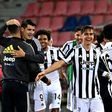 Juventus forward Paulo Dybala (C) and Alvaro Morata (2ndL) celebrate after booking a Champions League berth.