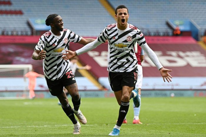 Mason Greenwood celebrates his goal against Aston Villa
