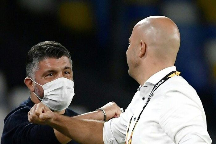 Napoli coach Gennaro Gattuso (L) urged fans to wear masks