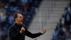 Chelsea manager Thomas Tuchel celebrates Kai Havertz's opening goal in the Champions League final