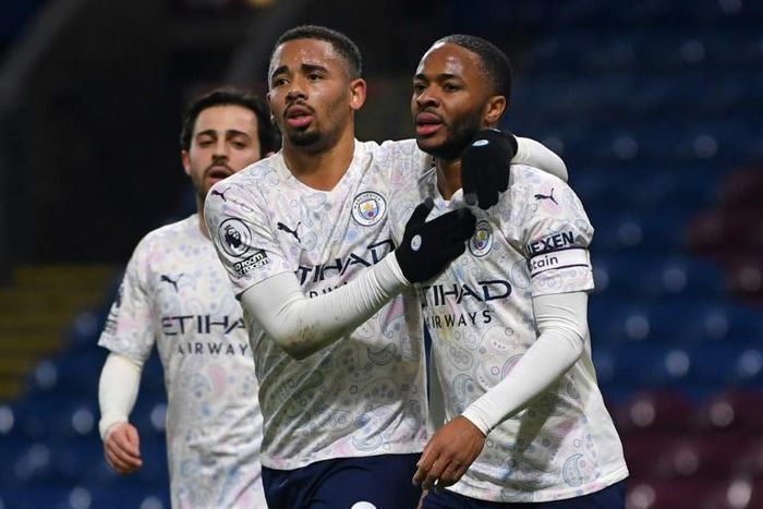 Manchester City forward Gabriel Jesus (centre) has eight goals this season