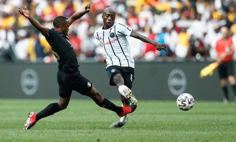 Midfielder Ben Motshwari (R) will be a key figure for Orlando Pirates when they face Enyimba in the CAF Confederation Cup in Nigeria