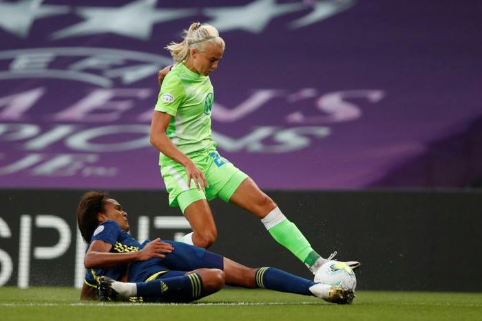 Pernille Harder, now with Chelsea, in action for Wolfsburg against Lyon in last season's Women's Champions League final