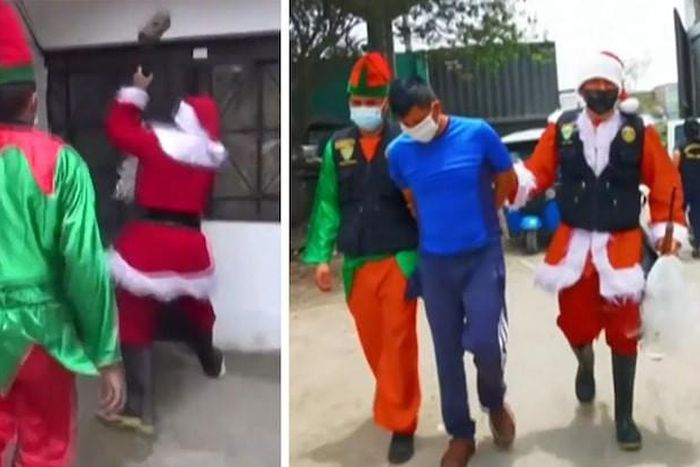 Police officers dress as Santa Claus and Elf to arrest drug trafficker in a dramatic style