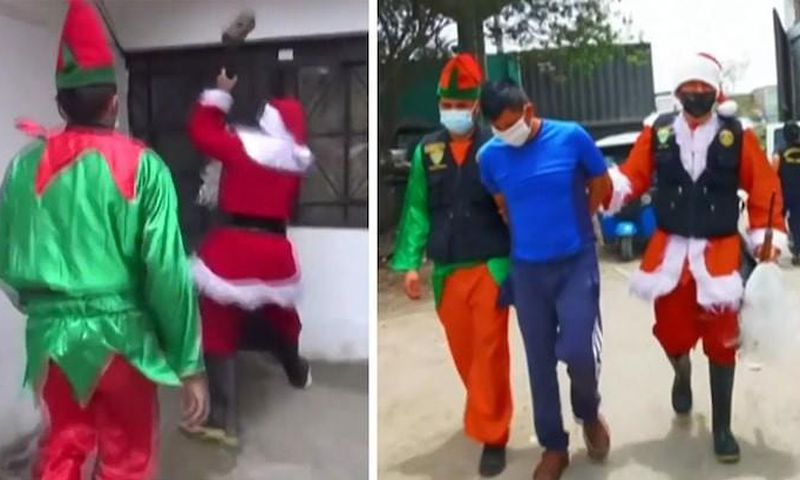 Police officers dress as Santa Claus and Elf to arrest drug trafficker in a dramatic style