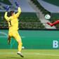 Emil Forsberg (R) scores the winning goal in Friday's German Cup semi-final