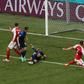 Joel Pohjanpalo, on the ground, won the game for Finland after Denmark's Christian Eriksen collapsed and had to be revived