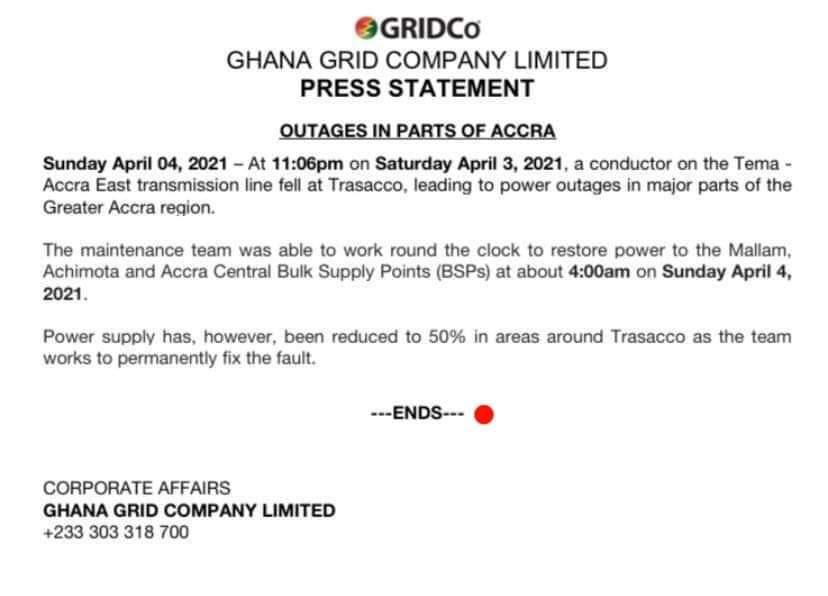 GRIDCo attributes Saturday's power outages to technical problem