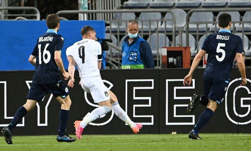 Andrea Belotti (C) was one of the scorers in Italy's pre-Euro 2020 warm-up match against San Marino