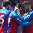 Palace coup - Crystal Palace's Tyrick Mitchell (C) celebrates with team-mate Joel Ward (R) after scoring their winner in a 3-2 victory over Aston Villa