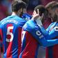 Palace coup - Crystal Palace's Tyrick Mitchell (C) celebrates with team-mate Joel Ward (R) after scoring their winner in a 3-2 victory over Aston Villa