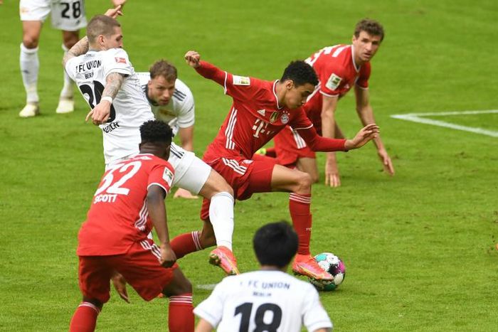 Jamal Musiala (C) scored Bayern Munich's goal in their home draw with Union Berlin on Saturday