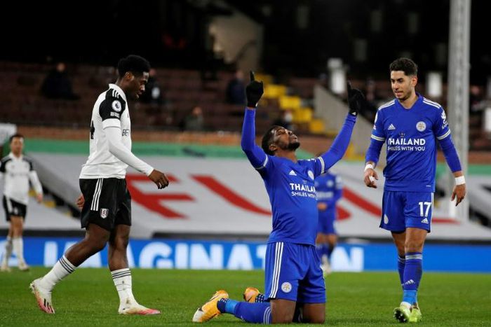 Leicester City's Kelechi Iheanacho celebrates his goal against Fulham
