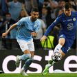 Algeria captain Riyad Mahrez (L) playing for Manchester City against Chelsea in the Champions League final last month.