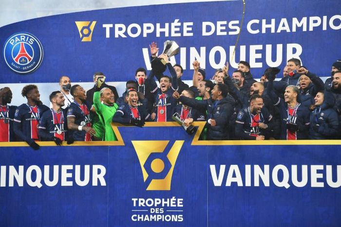 Paris Saint-Germain players celebrate after beating Marseille to win this season's French Champions Trophy. The 2021 edition will be played in Israel