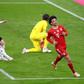Leroy Sane (R) celebrates scoring Bayern Munich's final goal in a 6-0 thrashing of Moenchengladbach