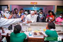 Sam Okudzeto Ablakwa interacts with staff of the Battor Catholic Hospital.
