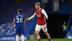 Arsenal midfielder Emile Smith Rowe celebrates scoring at Chelsea