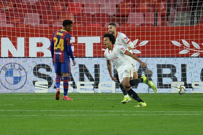 Sevilla's French defender Jules Kounde scored a brilliant opening goal against Barcelona on Wednesday.