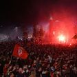 Despite a curfew, Lillefans massed in the Grand Place to celebrate the Ligue 1 title