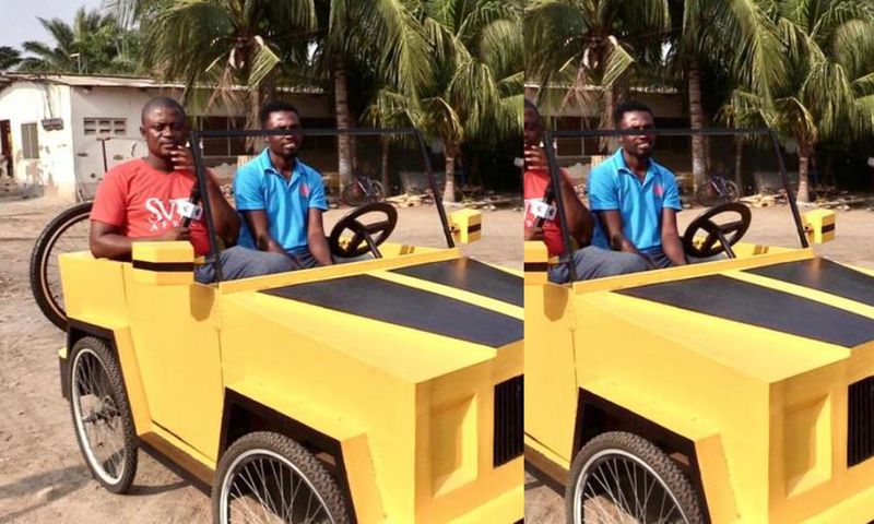 Talented Ghanaian young man invents wooden ‘paddle car’
