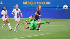 Lieke Martens scored both goals for Barcelona in the second leg of their semi-final against PSG