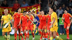 China's players celebrate scoring against Australia during the women's Olympic football tournament in Sydney in February last year. Now more than a year later they have the chance to complete their quest for an Olympic place when they face South Korea