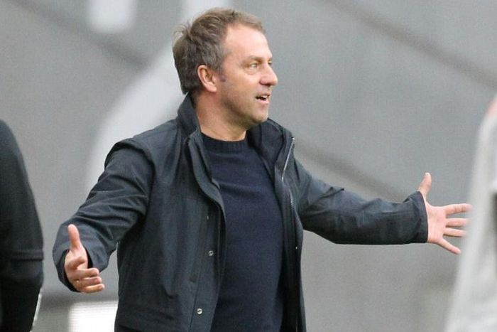 Bayern Munich head coach Hansi Flick shows his frustration during Saturday's 2-1 defeat at Eintracht Frankfurt