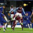 Chelsea defender Thiago Silva (third left) heads his side in front against West Ham at Stamford Bridge