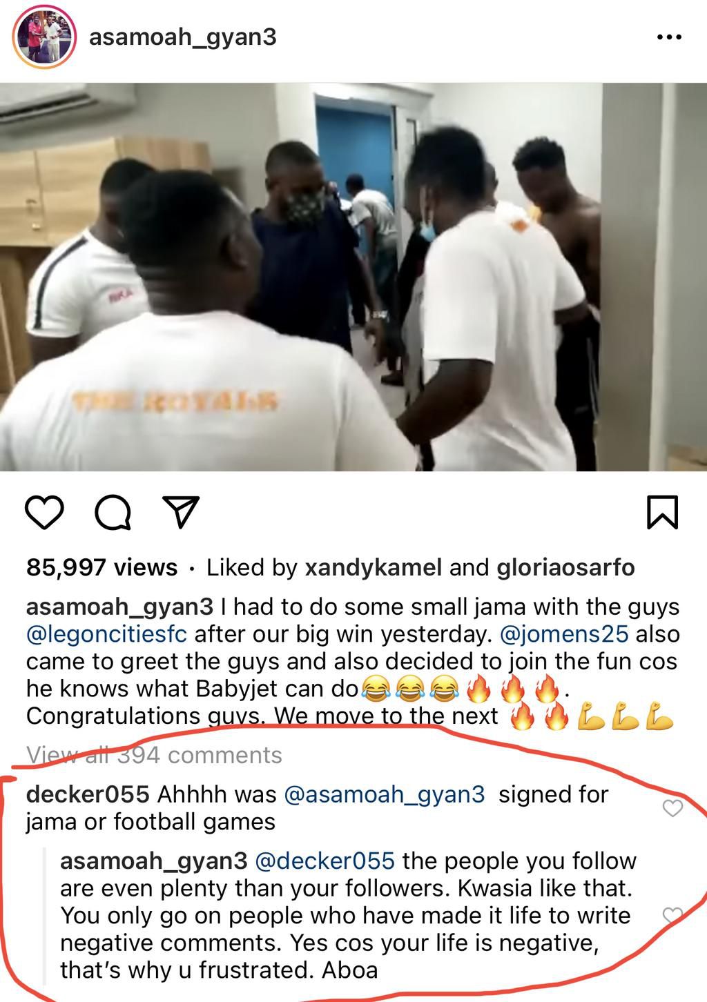 You are frustrated. Kwasia like that - Asamoah Gyan jabs follower