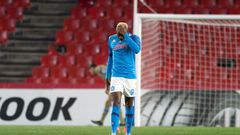 Napoli's Nigerian forward Victor Osimhen was stretchered off against Atalanta after hitting his head.