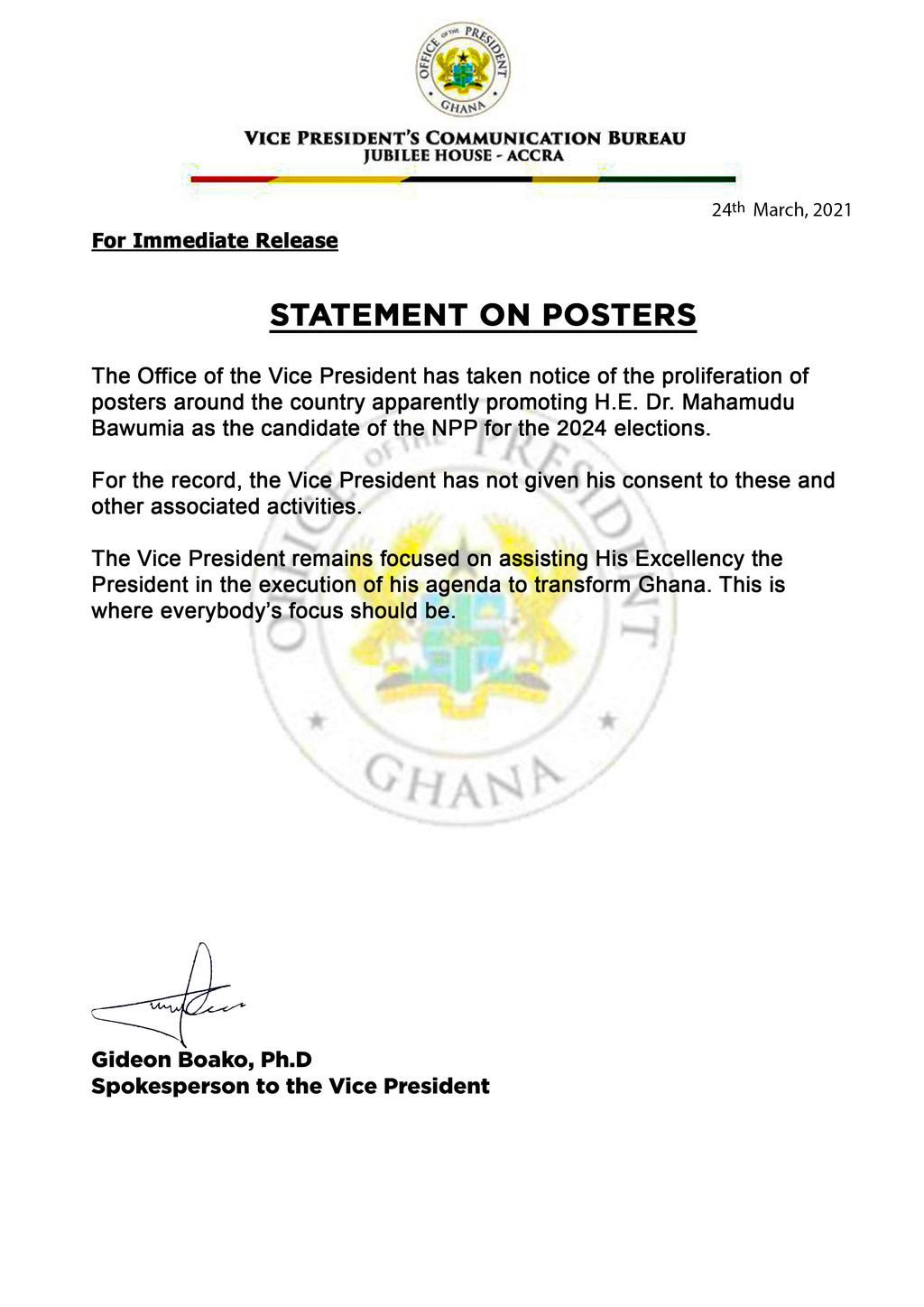 Bawumia's statement on posters for 2024