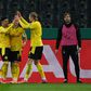 Jadon Sancho (L) celebrates his winning goal for Borussia Dortmund in Tuesday's German Cup quarter-final at Moenchengladbach