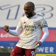 Arsenal striker Alexandre Lacazette celebrates after scoring against Leicester