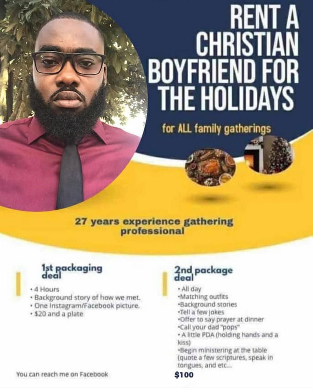 See how much handsome man charges to be rented by ladies as Christmas boyfriend